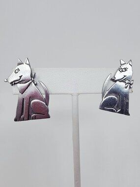 JJ Jonette Boy Girl Puppy Dog Cute Vintage Pewter Earrings